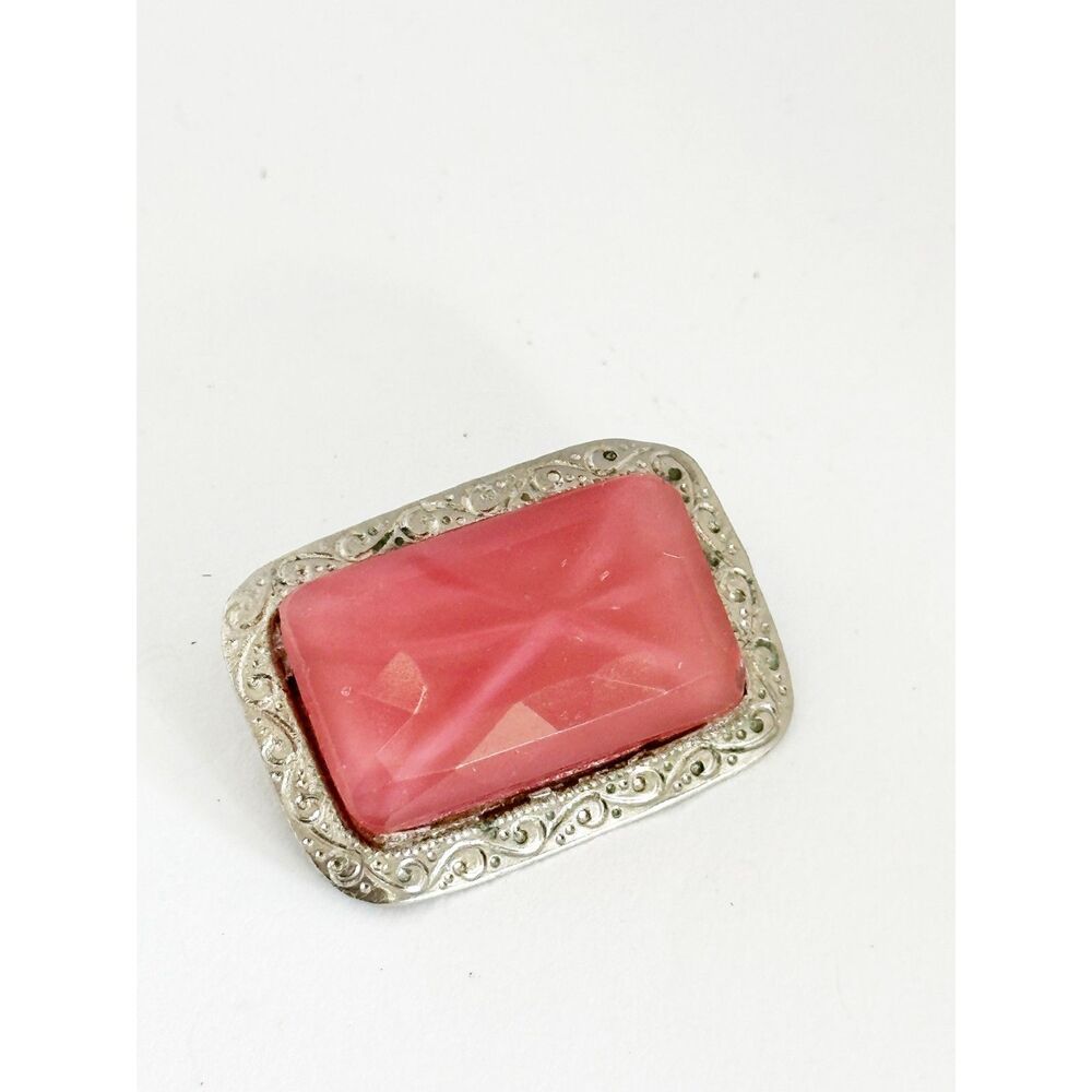 Pink Glass Stone C Clasp Brooch Vintage Costume Jewelry Art Deco